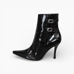 BCBGIRLS Point Heel Patent Leather Buckle Ankle Boot
